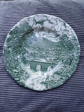 Vintage Crown Duncal green Bridge Scenes Plates X3 Vintage 1 with small defects 
