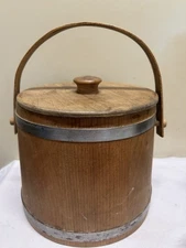 FIRKIN Country Shaker Primitive Rustic Style Wooden Sugar Bucket w Lid/Handle