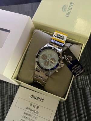 Orient Mako RN-TX0206L Panda Sport Blue Dial Solar Analog Chronograph Men Watch