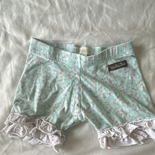 Matilda Jane Girls Size 2 Aqua Floral Ruffle Knit Cotton Shorts