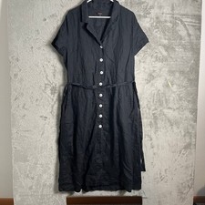 QUINCE Black 100% Linen Button Down Dress Size Large Minimalist Natural