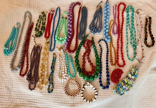 Vintage 1950-1970 Costume Bead Jewelry Lot of 27 Necklaces and 3 Bracelets