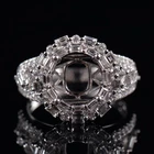 Art Deco Round Custom 8mm Semi Mount Natural Diamond Women Ring 14K White Gold