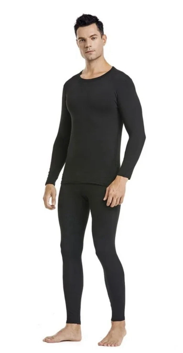 Mens Herobiker Med Thermal Top & Bottom Set Long Johns Black (556)