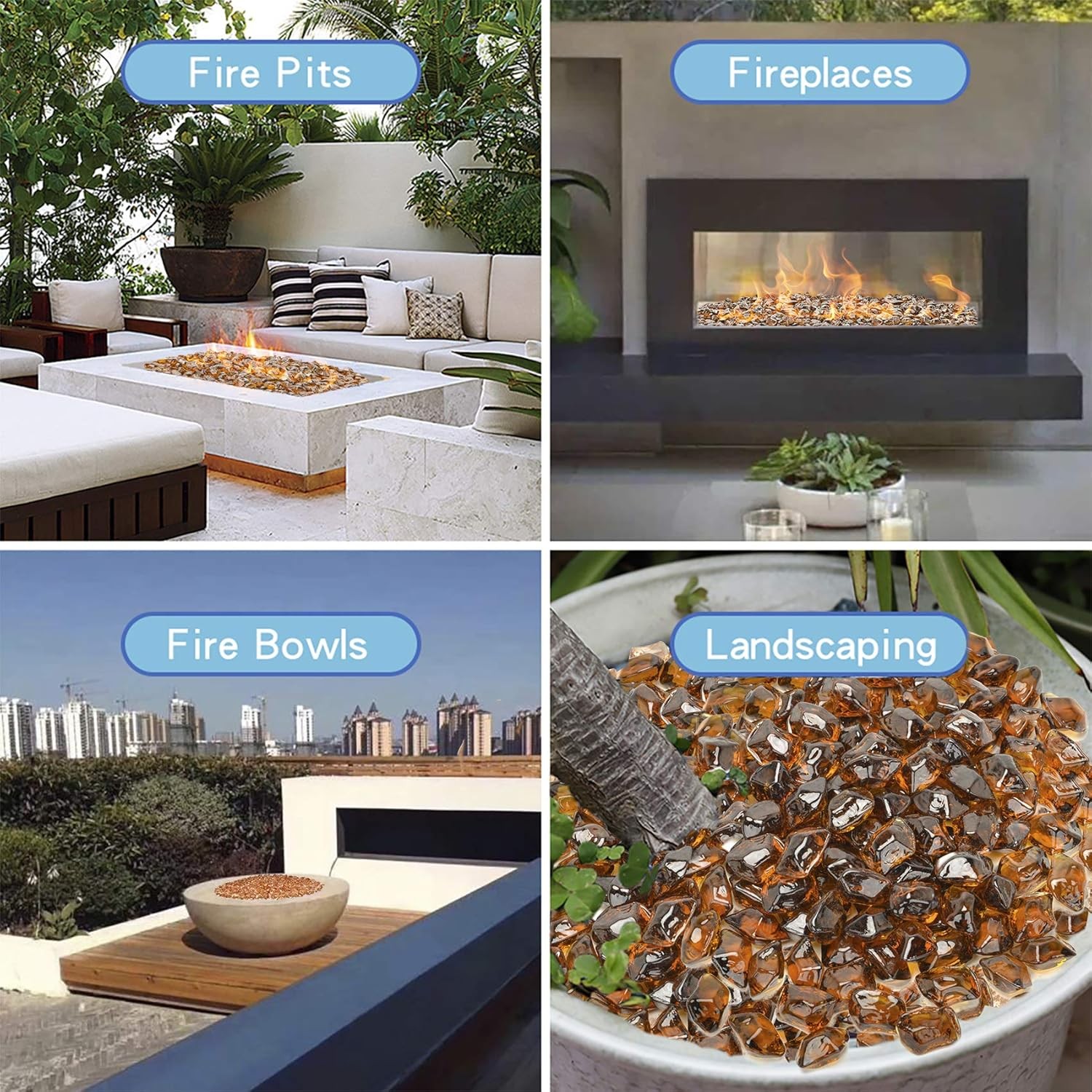 Skyflame 10-Pound Polygon Fire Glass for Pit Fireplace Amber 
