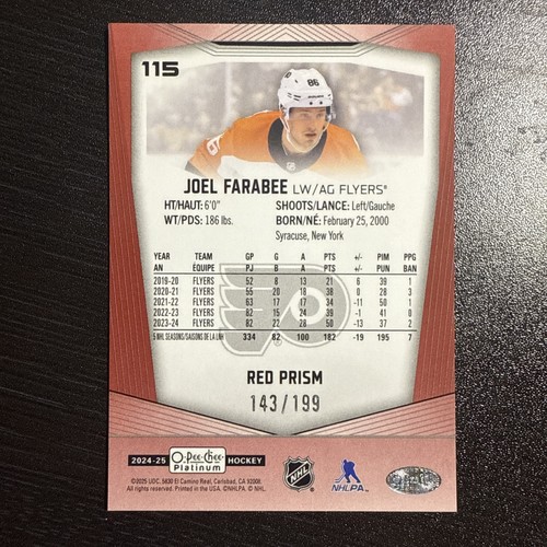 2024-25 O Pee-Chee PLATINUM JOEL FARABEE /199 RED PRISM FLYERS - Picture 2 of 2