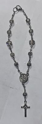 Vintsge Siler Tone Rosary Bead Bracelet Marked Italy 