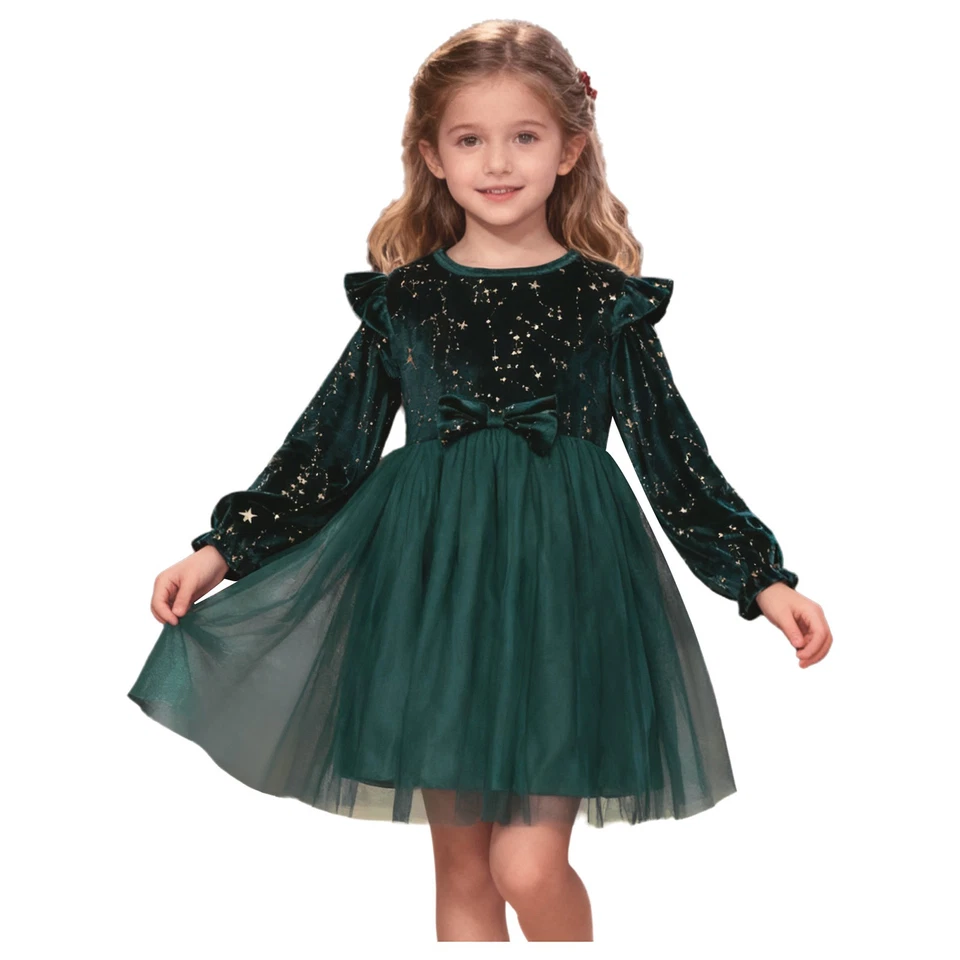 Niñas Pequeñas Vestido Princesa Concurso Tul Lazo Decoración Terciopelo Festivo Bebé Bebé Foto 4 de 4