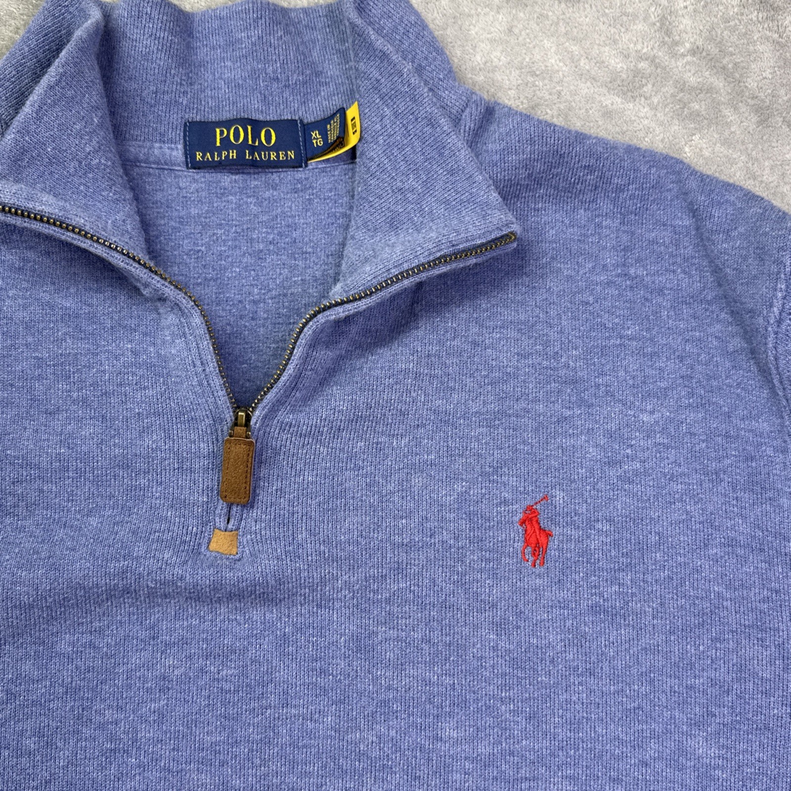 Maglione Ralph Lauren uomo XL blu pony quarto zip pullover felpa