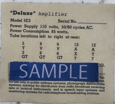Vintage Tweed Deluxe AMP 5E3  Replacement Tube Chart (serial number version)