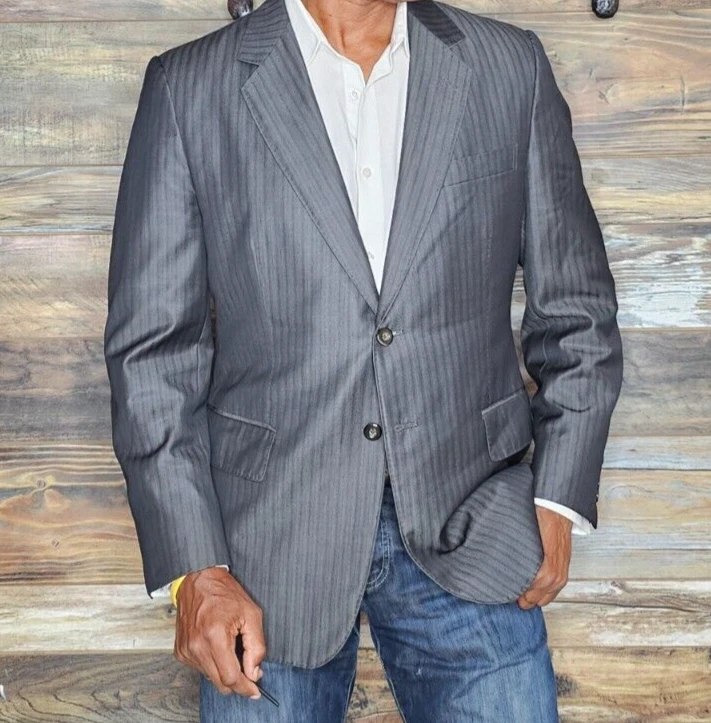 Chaqueta Blazer Personalizada Astor & Negra Lana Gris Rayas Puños de Trabajo Doble Ventilación 40R Foto 3 de 4