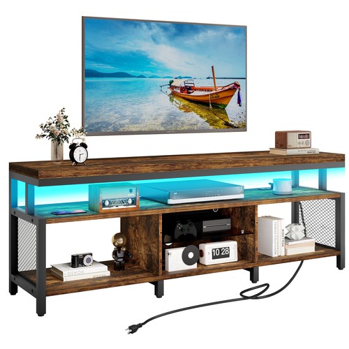 Industrial LED TV Stand with Power Outlet Media Console For 50/60/65/70" TVs - Picture 17 of 22