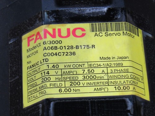 FANUC AC SERVO MOTOR A06B-0128-B175-R A6/300 1.40 KW 114V 3PH 3000RPM - 第 2/4 張圖片