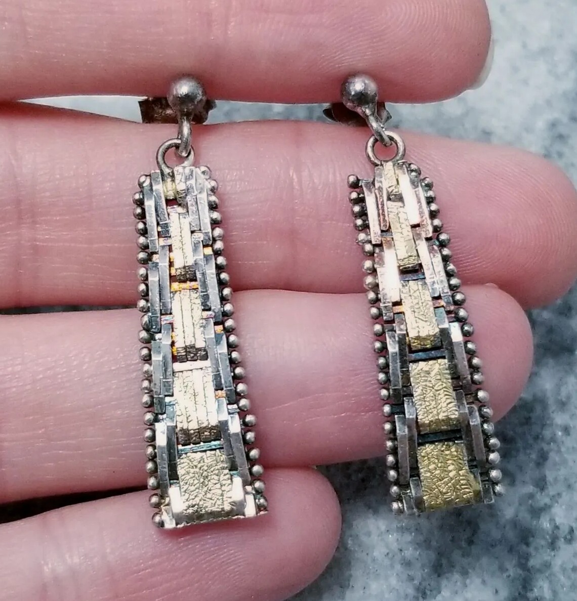 Vintage Rectangular Dangle Drop Post Earrings, Mi… - image 1
