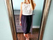 SLNY Floral Lace Black and White Sleeveless Cocktail Dress Size 6
