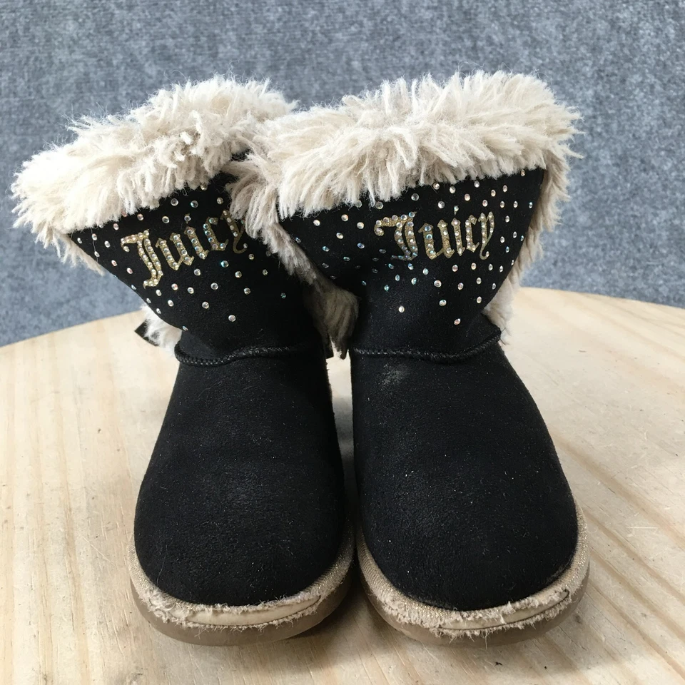 Botas de inverno Juicy Couture criança 8M Lil Burbank preto camurça falsa Sherpa FK4681 - Imagem 3 de 4