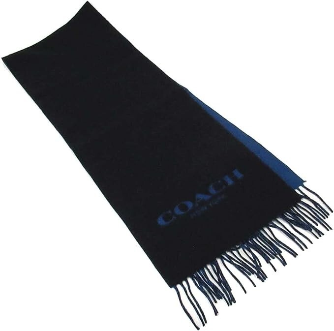 COACH Men's Bi-Color Logo Wool & Cashmere Scarf F76053 Navy