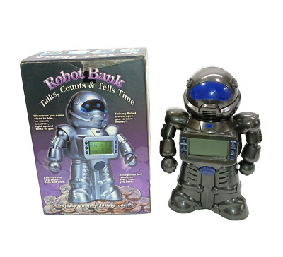 WAH HING TOY ROBOT BANK Tracks Date, Time, Encourages Saving Eyes Light Up Blue