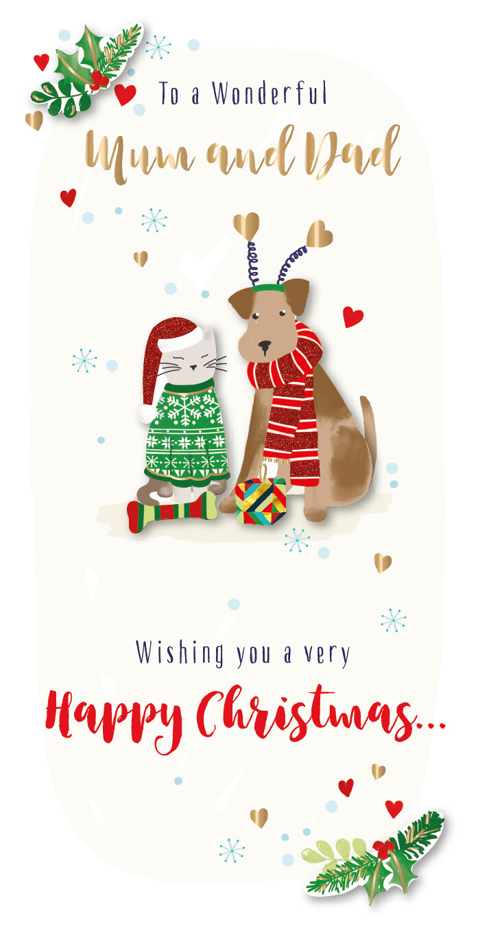 Mum & Dad Embellished Christmas Greeting Card Special Xmas Cards