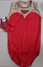 AMS Gymnastics Leotard Child Small CS Lycra Beige and Red with high neck