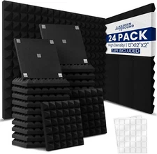 24 Pack-12 x 12 x 2 Inches Pyramid Designed Acoustic Foam Panels Sound Proof USA
