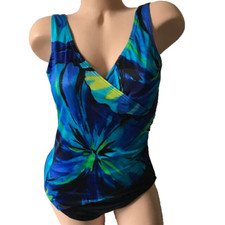 Longitude One-Piece Ruched Swimsuit Black Multicolor V-Neck Size 10