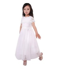 Vintage Girl Lace Scalloped Trim Boho Flower Girl Dress First Communion Dress