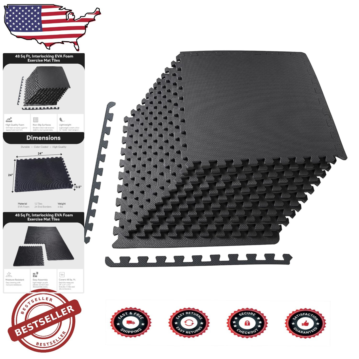 Premium Exercise Puzzle Mat: Water-Resistant, Cushioned, Ideal for All Sports