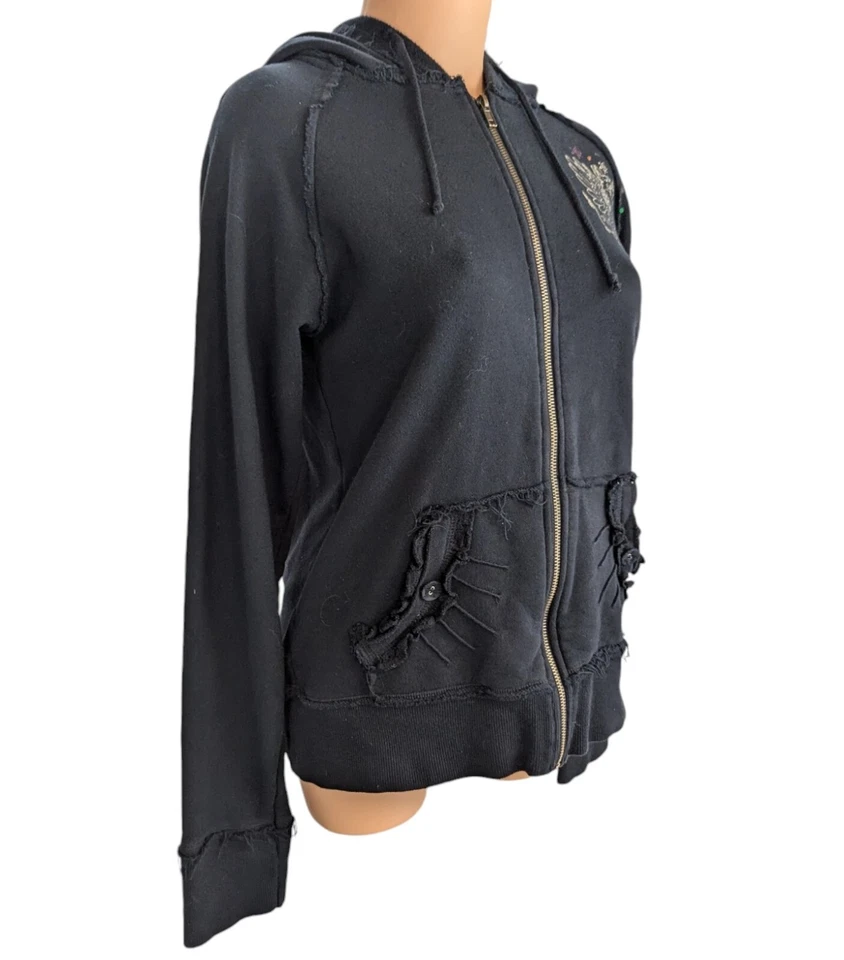 Hard Rock Seoul Woman's Size XL Black Fringed Hooded Pockets Graphics Hoodie - Image 4 of 4