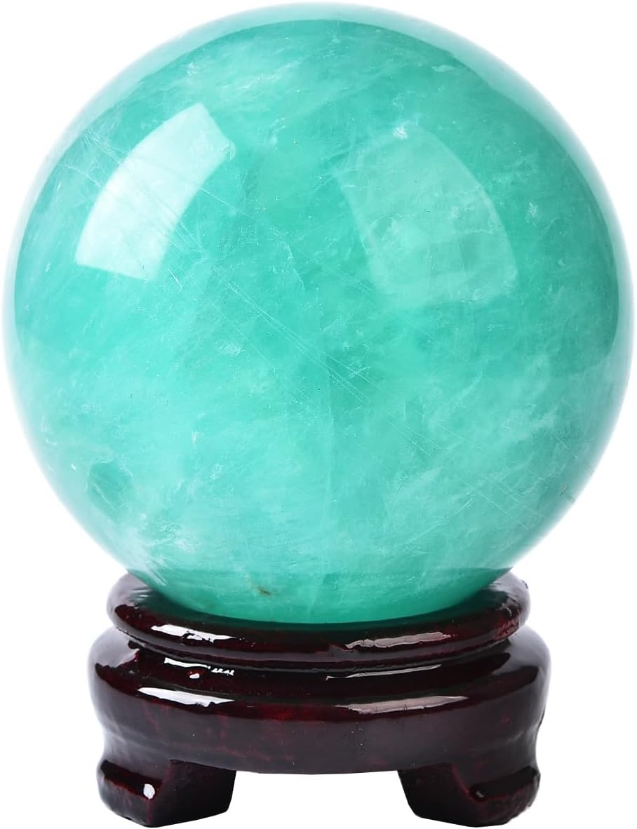 Large Crystal Ball with Stand, Green Fluorite Crystal Sphere