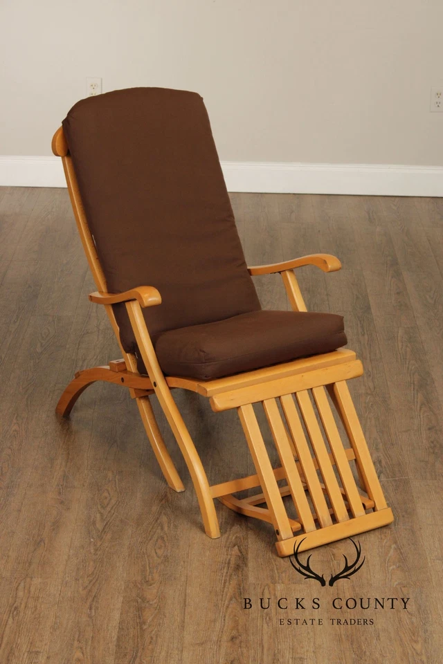 Par de sillones de vapor plegables de arce estilo campaña vintage para crucero Foto 3 de 4