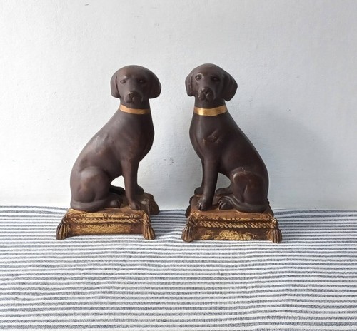 Atemberaubendes Paar Kaminsims Ornamente Labrabor Hunde schwere Buchstützen Vintage Dekor