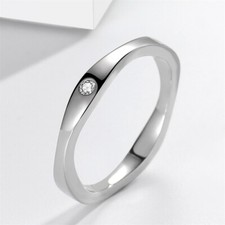 Round Cut AAA CZ 925 Silver Band 3.3mm Women's Engagement Tail Ring Size 4-9.5