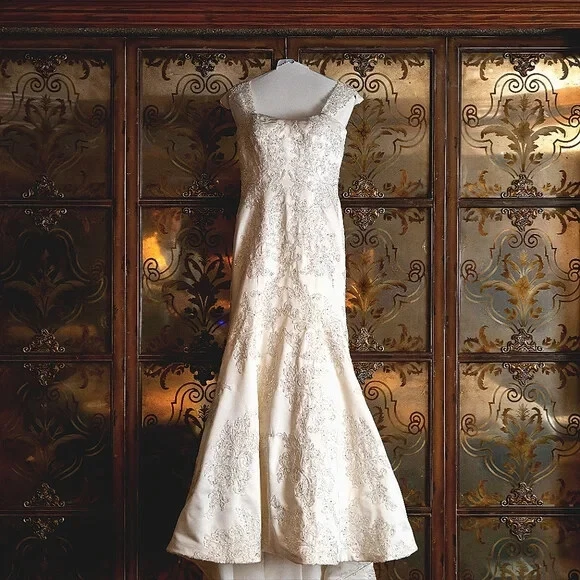 Oleg Cassini Ivory Satin and Beaded Wedding Gown (Price reduced) - Image 2 of 4