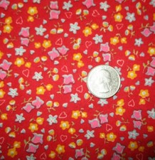 2 Yd - vintage red multi color floral Cotton Flannel Fabric