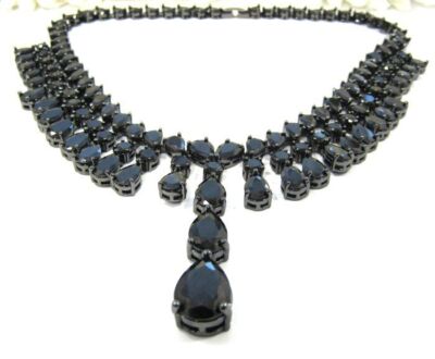STUNNING Designer Fallon Monarch Raindrop Black Crystal Bib Necklace