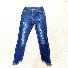 Blue Jean Destroyed Denim Skinny Ankle High Waisted Pants Size S Small