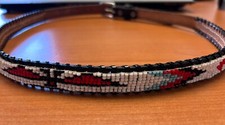 Vtg Genuine Cowhide Hand Beaded/Laced Belt Sz 32 Black Thunderbird Design Hong K