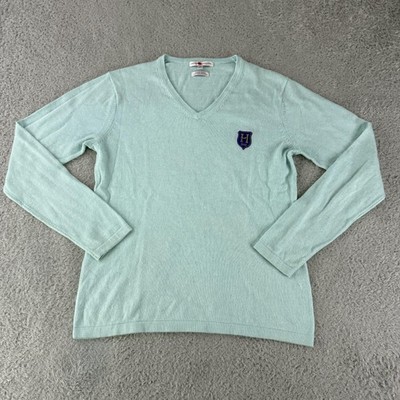 Peter Millar Sweater Mens Small Turqoise Cotton Cashmere V Neck Pullover Golf