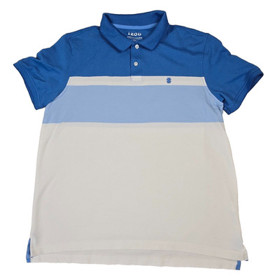 Izod Polo Shirt Mens Size Large Blue White Color Block Advantage Performance