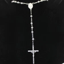 40" Rosary Necklace Silver Plated Men Women Religious Chain Hip Hop Jewelry