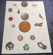 16x Vintage Art Deco Enamel Wood Paint Unique Button Collection on Card One Lot
