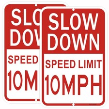 2 PCS Slow Down Speed Limit 10 MPH Sign 18x12 Inch Reflective Aluminum