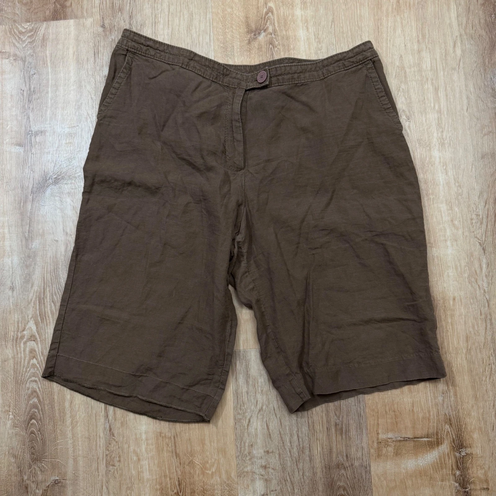 J Jill Women 18 Brown Linen Below Waist Genuine Fit Shorts
