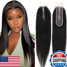 2x6 HD Lace Closure Human Hair Straight Brazilian Virgin Skinlike Deep Part Pre-