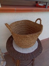 ANTICA CESTA IN PAGLIA INTRECCIATA, ARTE CONTADINA SICILIANA, FATTA A MANO.