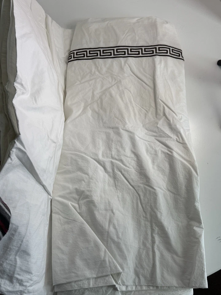 Williams Sonoma Queen CHAMBERS GREEK KEY Brown Embroidered Border DUVET ONLY - Image 3 of 4