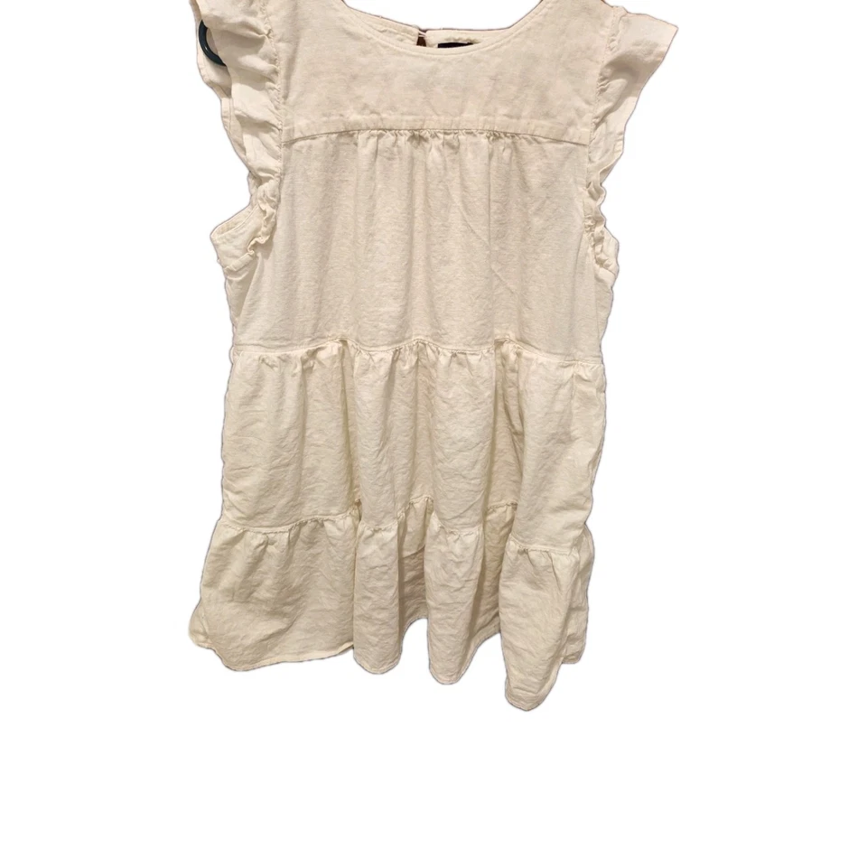 J. Mini Vestido Crew Para Mujer Talla 8 Mezcla de Lino Manga Volantes Fluido Femenino Playa Foto 4 de 4