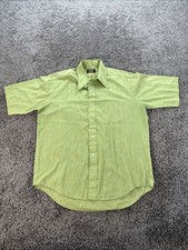 Vtg Penneys Towncraft Shirt Mens L Green Tapered Penn Prest Button Collared 70s