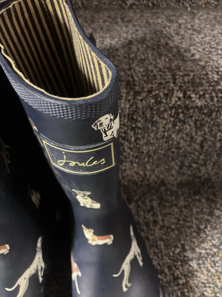 Botas de lluvia estampadas Joules para mujeres niñas perros talla US 7 azul marino en muy buen estado Foto 3 de 4